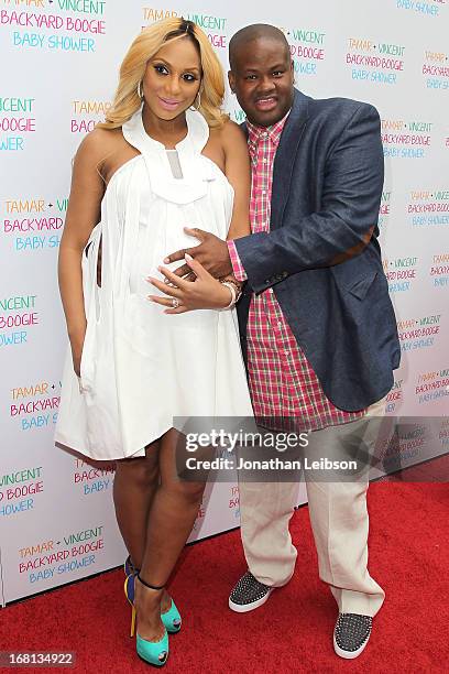Tamar Braxton and Vincent Herbert attend as Tamar Braxton hosts a carnival-themed baby shower with friends and family at Hotel Bel-Air on May 5, 2013...