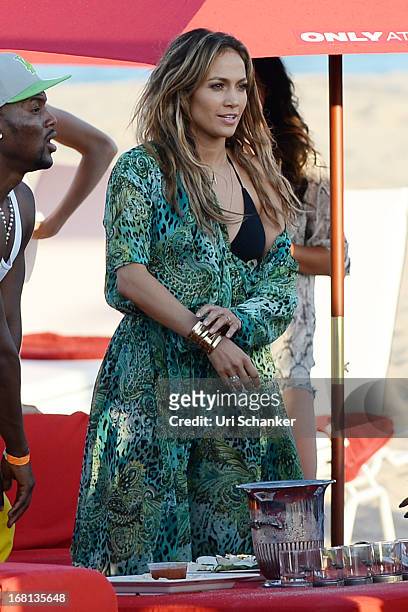 Jennifer Lopez is sighted as she films a commercial on the beach on May 5, 2013 in Fort Lauderdale, Florida.