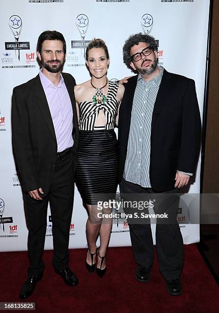 Fred Weller, Leslie Bibb and Neil LaBute attend the 28th Annual Lucille Lortel Awards at NYU Skirball Center on May 5, 2013 in New York City.
