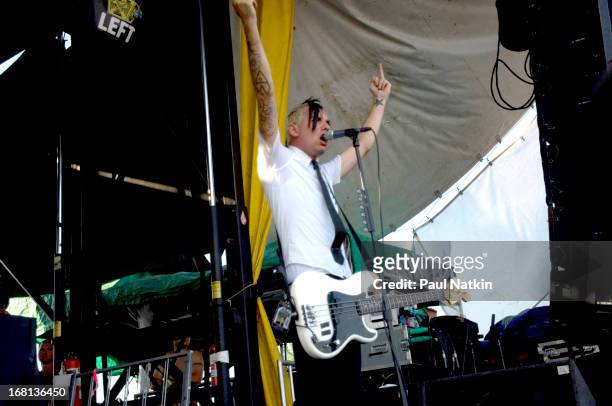 American rock musician Chris Barker , with the group Anti-Flag, on stage at the First Midwest Bank Amphitheatre during the 2006 Vans Warped Tour,...