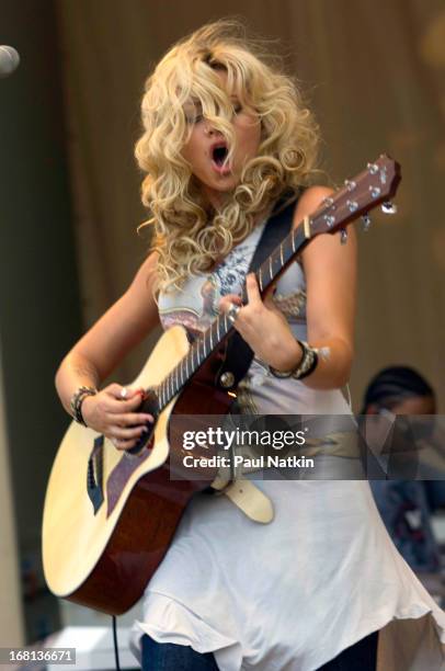 American pop musician and actress Alyson Michalka, of Aly and AJ , performs at the Petrillo Band Shell in Grant Park during the 2008 Taste of Chicago...