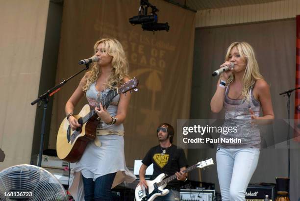 American sibling pop musicians and actresses Alyson and Amanda Michalka, who perform as Aly and AJ , play on the Petrillo Band Shell in Grant Park...