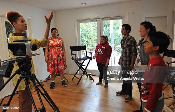 Acting coach Lee Sherman teaches students during the Rohde & Schwarz with Hollywood HEART Filmmaking Workshop on May 5, 2013 in Studio City,...