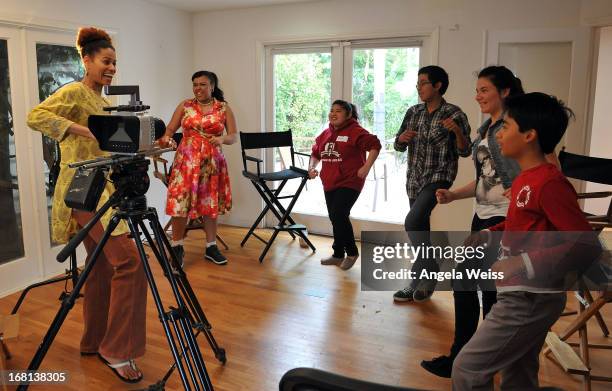 Acting coach Lee Sherman teaches students during the Rohde & Schwarz with Hollywood HEART Filmmaking Workshop on May 5, 2013 in Studio City,...