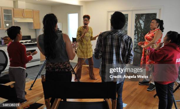 Acting coach Lee Sherman teaches students during the Rohde & Schwarz with Hollywood HEART Filmmaking Workshop on May 5, 2013 in Studio City,...