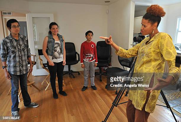 Acting coach Lee Sherman teaches students during the Rohde & Schwarz with Hollywood HEART Filmmaking Workshop on May 5, 2013 in Studio City,...