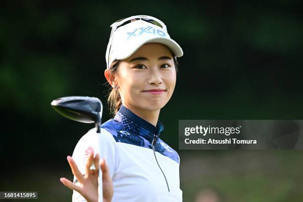 Yuka Yasuda of Japan poses on the 1st hole during the first round of 54th SUMITOMO LIFE Vitality Ladies Tokai Classic at Shin Minami Aichi Country...