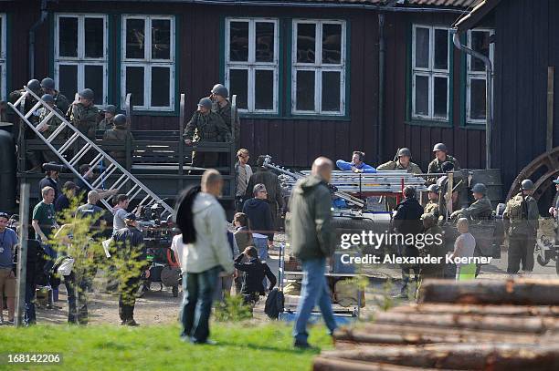 Actor and director George Clooney is seen on set of the film "The Monuments Men" on May 06, 2013 in Bad Grund, Germany.