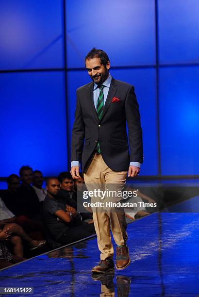 Indian American musician Karsh Kale walks the ramp during the Blackberrys Sharp Night Fashion Show at Mehboob studio, Bandra on May 3, 2013 in...