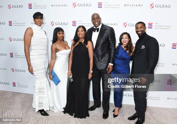 Johnson, Elisa Johnson, Cookie Johnson, Magic Johnson, Lisa Johnson and Andre Johnson at the Elizabeth Taylor Ball to End AIDS at The Beverly Hills...