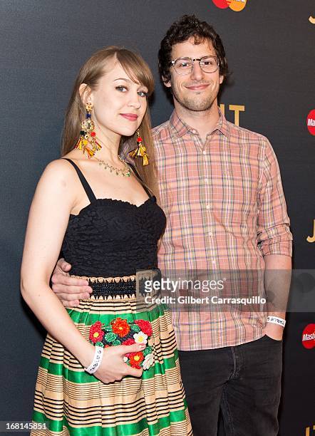 Actor Andy Samberg and his fiance, musician Joanna Newsom attend MasterCard Priceless premieres presents Justin Timberlake at Roseland Ballroom on...