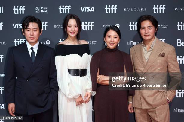 Sol Kyung-gu, Claudia Kim, Kim Hee-ae, and Jang Dong-Gun attend the "A Normal Family" premiere during the 2023 Toronto International Film Festival at...