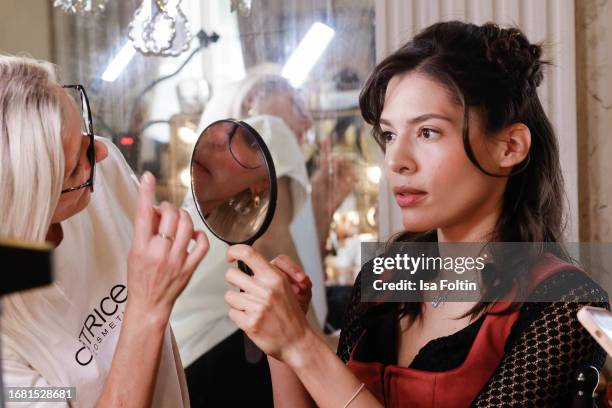 German actress Jasmin Gassmann during the Madlwiesn at Styling Lounge at Hotel Bayerischer Hof on September 21, 2023 in Munich, Germany.