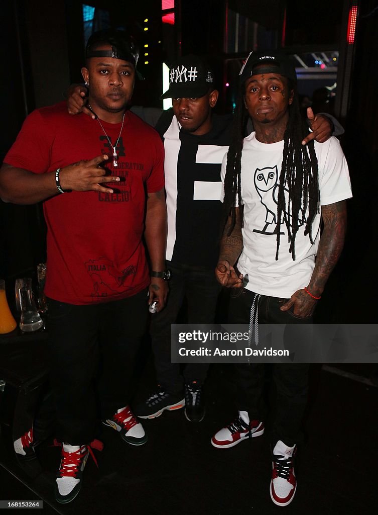 Mack Maine, Kendrick Lamar, and Lil Wayne attend Bamboo Miami on May