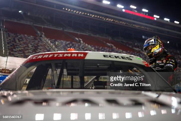 Christian Eckes, driver of the Gates Hydraulics Chevrolet, enters his truck prior to the NASCAR Craftsman Truck Series UNOH 200 presented by Ohio...