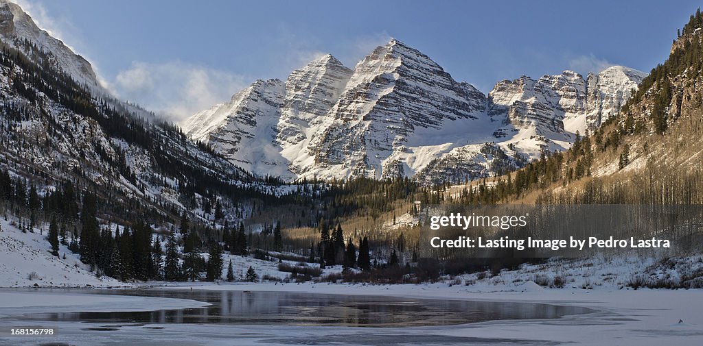 Winter in the Maroon Bells, Elk Range, Colorado.