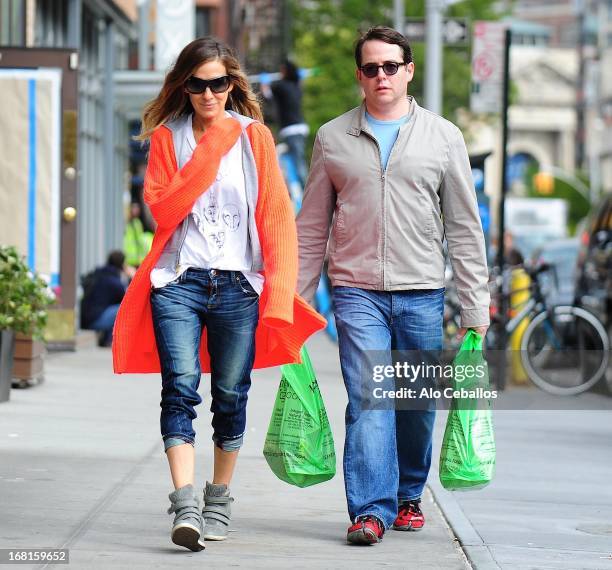 Sarah Jessica Parker and Matthew Broderick are seen in the West Village on May 6, 2013 in New York City.