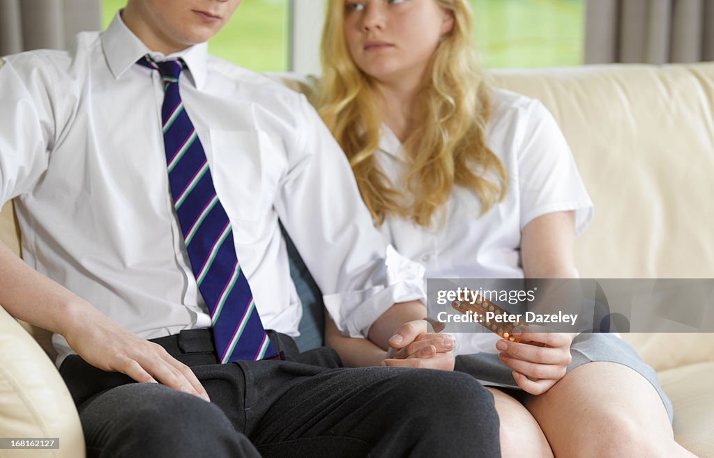 Teenage school children with contraceptive pill