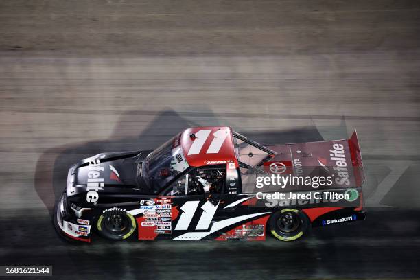 Corey Heim, driver of the Safelite Toyota, drives during the NASCAR Craftsman Truck Series UNOH 200 presented by Ohio Logistics at Bristol Motor...