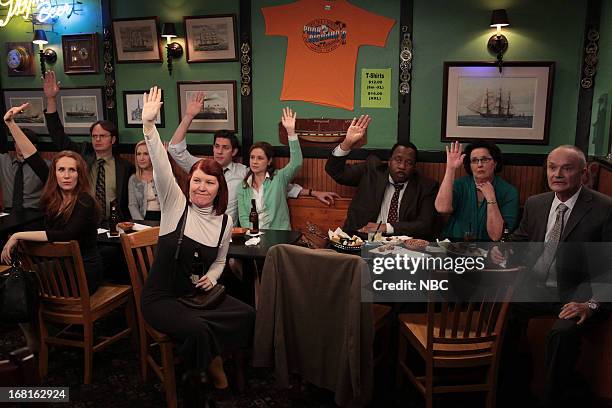 Episode 922 -- Pictured: Catherine Tate as Nellie Bertram, Rainn Wilson as Dwight Schrute, Angela Kinsey as Angela Martin, Kate Flannery as Meredith...