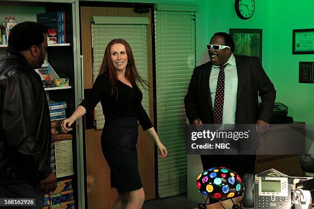 Episode 922 -- Pictured: Craig Robinson as Darryl Philbin, Catherine Tate as Nellie Bertram, Leslie David Baker as Stanley Hudson --