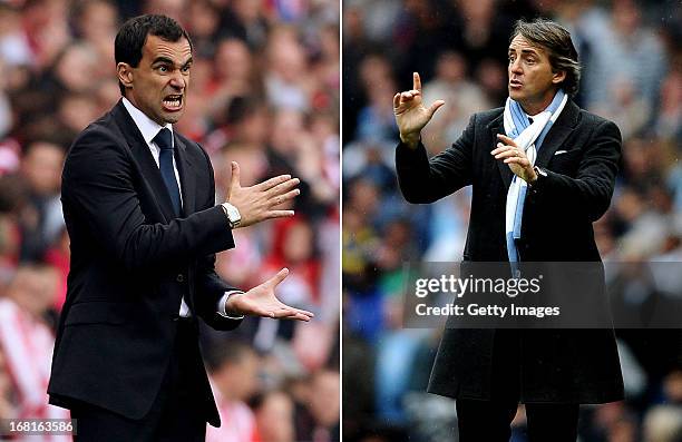 In this composite image a comparison has been made between Wigan Athletic manager Roberto Martinez and Manchester City manager Roberto Mancini....