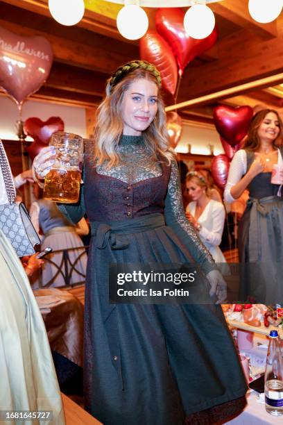 Influencer Mrs. Bella during the Madlwiesn at Oktoberfest at Schuetzenfestzelt on September 21, 2023 in Munich, Germany.