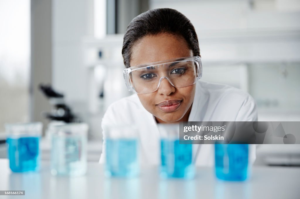 Scientist examining laboratory samples