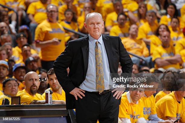 Head Coach George Karl of the Denver Nuggets during the game against the Golden State Warriors in Game Six of the Western Conference Quarterfinals...