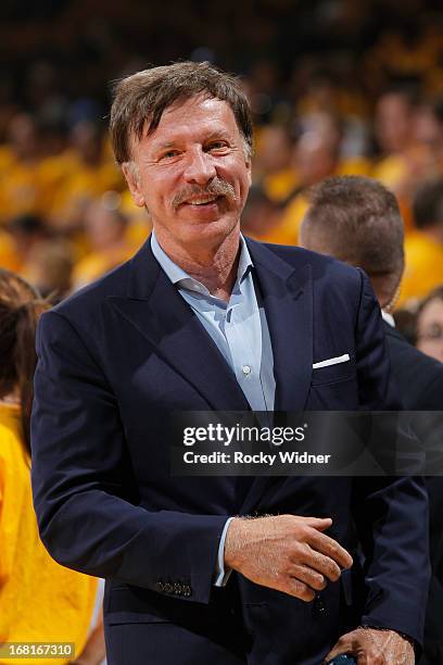 Denver Nuggets owner Stan Kroenke watches his team face off against the Golden State Warriors in Game Six of the Western Conference Quarterfinals...