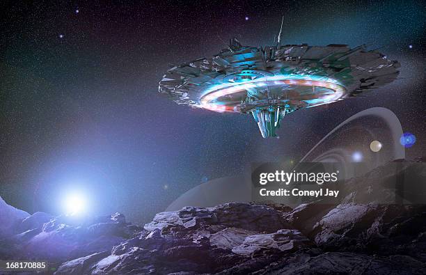 ufo / flying saucer / alien spaceship - space ship stock pictures, royalty-free photos & images