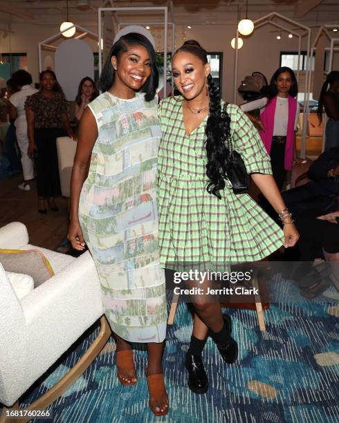 Gabrielle Union and Tia Mowry attend the PROUDLY Hair Care Launch at Babylist L.A. Showroom on September 14, 2023 in Los Angeles, California.