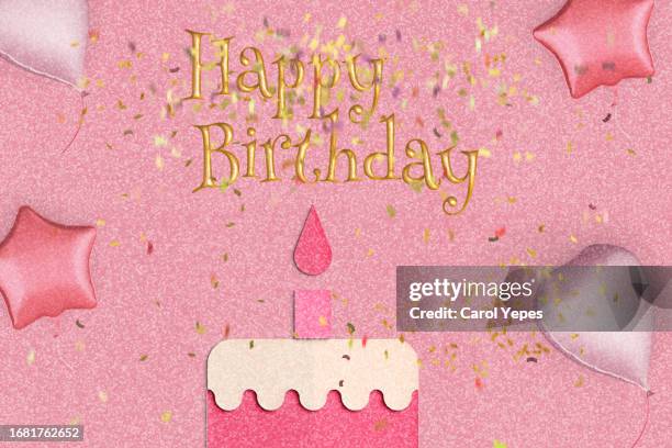 happy birthday with cupcake card  made of paper work - birthday template picture stock pictures, royalty-free photos & images