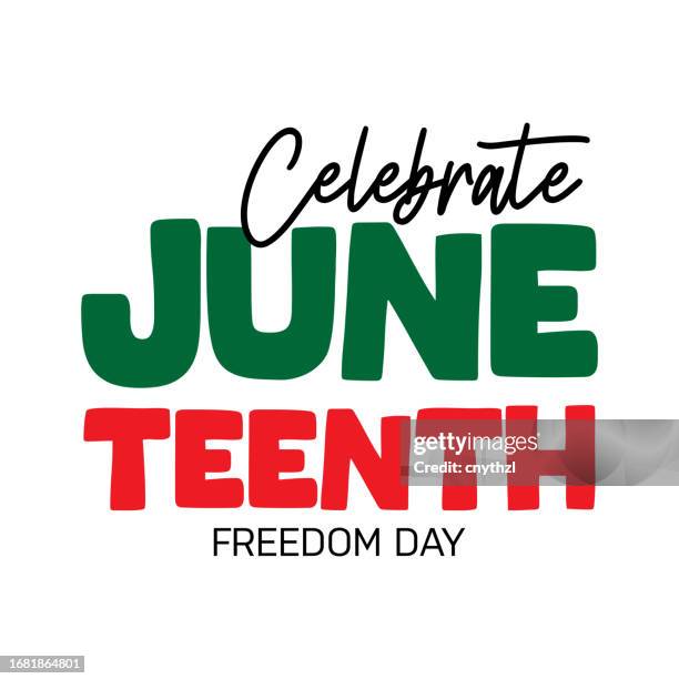 juneteenth, feiern sie den freiheitstag handgeschriebene schriftzüge. typografie-logo-design für grußkarte, poster, banner. afroamerikanische geschichte 19. juni feiertag - modern slavery stock-grafiken, -clipart, -cartoons und -symbole