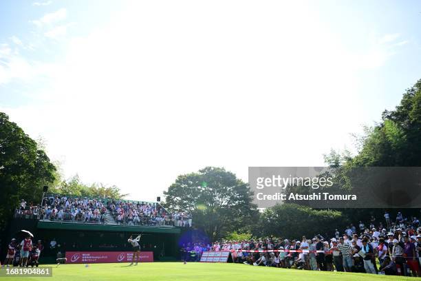 Amateur Saki Baba of Japan hits her tee shot on the 1st hole during the first round of 54th SUMITOMO LIFE Vitality Ladies Tokai Classic at Shin...