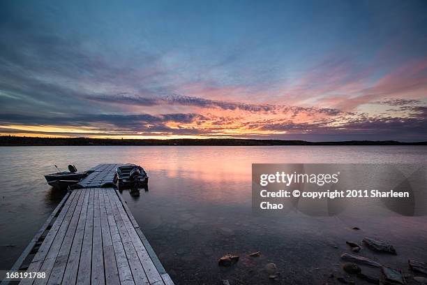 sunset at prosperous lake - yellowknife canada stock pictures, royalty-free photos & images