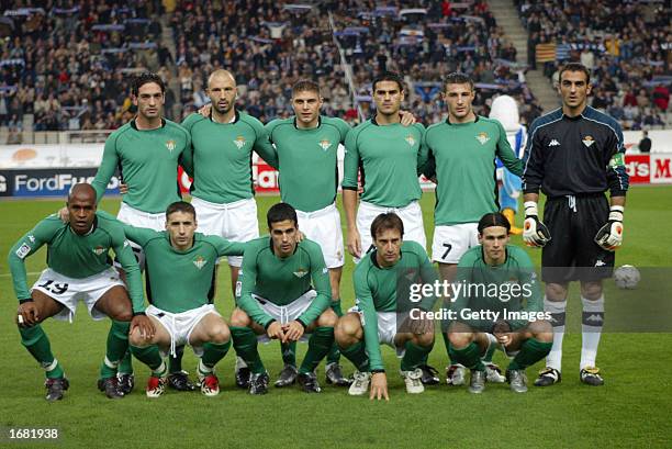 The Real Betis team group line up before the Primera Liga match between Espanyol and Real Betis, played at the Olympic Montjuic Stadium, Barcelona,...