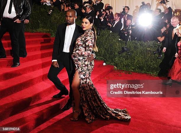 Kanye West and Kim Kardashian attend the Costume Institute Gala for the "PUNK: Chaos to Couture" exhibition at the Metropolitan Museum of Art on May...