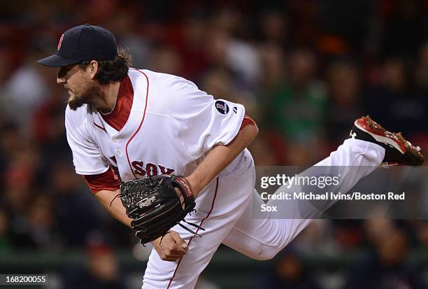 Joel Hanrahan of the Boston Red Sox pitches against the Minnesota Twins in the ninth inning on May 6, 2013 at Fenway Park in Boston, Massachusetts.