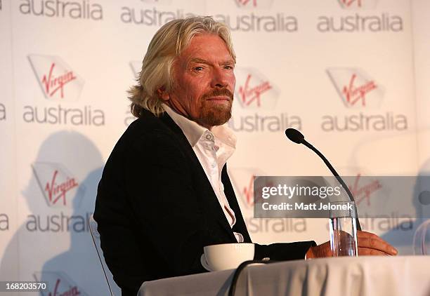 Sir Richard Branson speaks at a press conference at Perth Airport on May 7, 2013 in Perth, Australia. Virgin Australia purchased Perth-based regional...