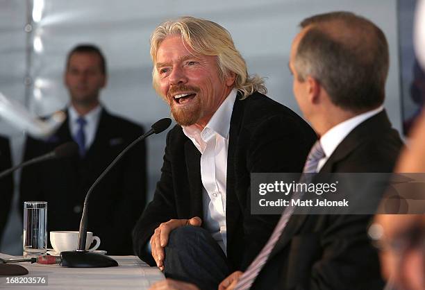 Sir Richard Branson speaks at a press conference at Perth Airport on May 7, 2013 in Perth, Australia. Virgin Australia purchased Perth-based regional...