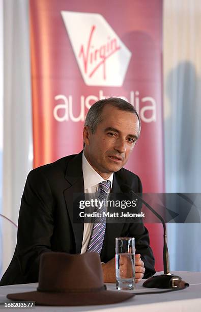 Virgin CEO John Borghetti speaks at a press conference at Perth Airport on May 7, 2013 in Perth, Australia. Virgin Australia purchased Perth-based...