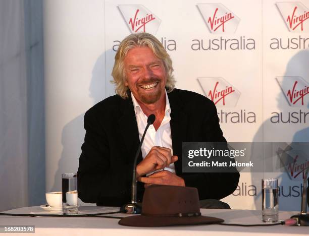 Sir Richard Branson speaks at a press conference at Perth Airport on May 7, 2013 in Perth, Australia. Virgin Australia purchased Perth-based regional...