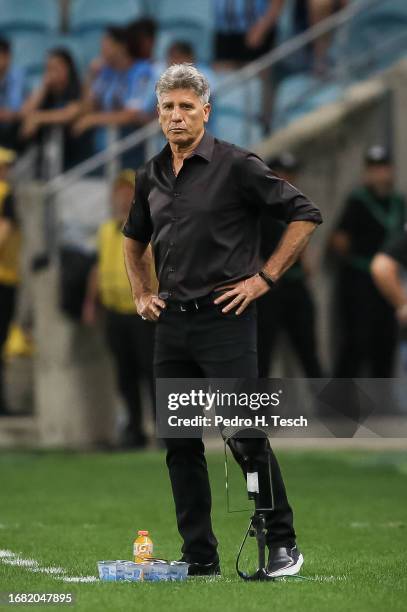 Renato Portaluppi head coach of Gremio looks on during the match between Gremio and Palmeiras as part of Brasileirao 2023 at Arena do Gremio Stadium...