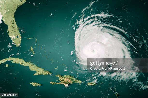 huracán lee 2023 mapa de nubes océano atlántico norte 3d render color - ciclón fotografías e imágenes de stock