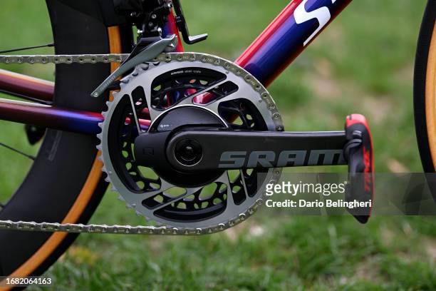 Detail view of Team SD Worx's Specialized bike prior to the 2nd Tour de Romandie Feminin 2023, Stage 1 a 144.1km stage from Yverdon-les-Bains to...