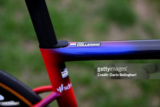 Detail view of Team SD Worx's Specialized bike prior to the 2nd Tour de Romandie Feminin 2023, Stage 1 a 144.1km stage from Yverdon-les-Bains to...