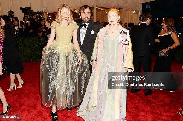 Designer Vivian Westwood and Lily Cole attend the Costume Institute Gala for the "PUNK: Chaos to Couture" exhibition at the Metropolitan Museum of...