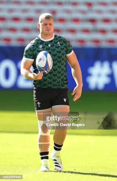Dewi Lake, the Wales captain, looks on during the Wales training session ahead of their Rugby World Cup France 2023 match against Portugal at Stade...