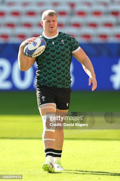 Dewi Lake, the Wales captain, looks on during the Wales training session ahead of their Rugby World Cup France 2023 match against Portugal at Stade...